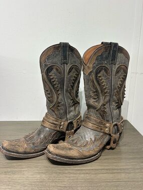 STETSON Outlaw Harness Boots Distressed Bleached Brown Grey Men US 6 1/2 Cowboy